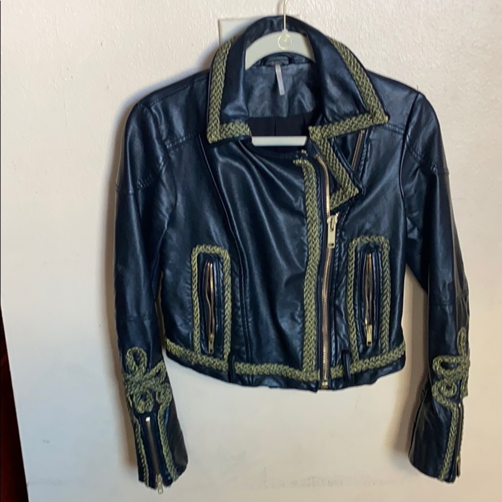Free people gold detail vegan leather jacket